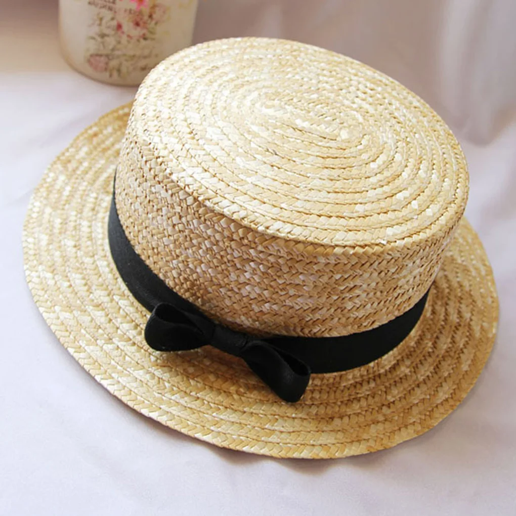 

Summer Girl Straw Hats Dome Top Baby Boy Children Straw Ribbons Beach Hat Cap Breathable Panama Vacation Cap Photo props
