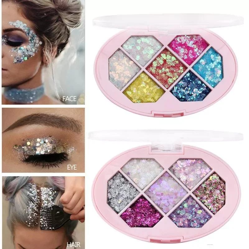 Eye 7 Colors Glitter Diamond Sequins Five Pointed Star Fragment Moon Eyeshadow Pigment Professional Eye Makeup Palette