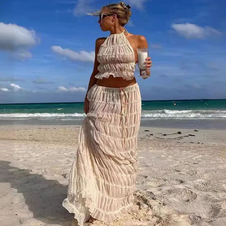 Женский комплект из 2 предметов однотонный костюм с длинной юбкой