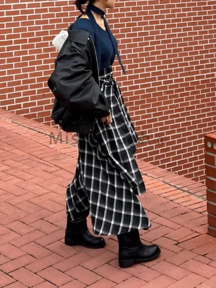 Новинка 2025 корейская модная винтажная черная клетчатая юбка женская Y2k с высокой