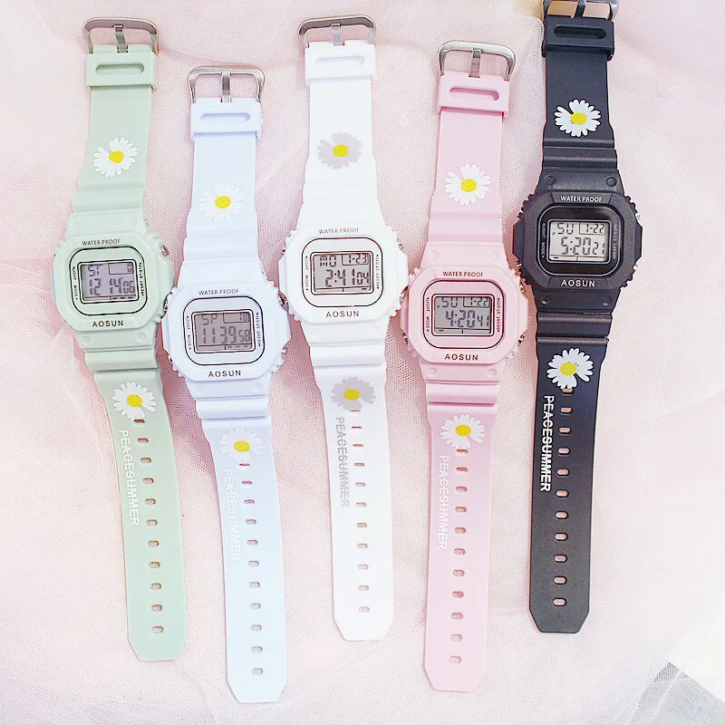 New printed Unicorn printed Daisy sports electronic watch multifunctional waterproof student Matcha green diving watch enlarge