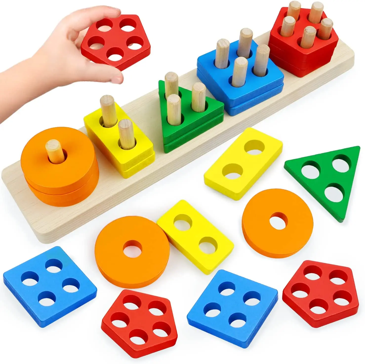 

Montessori Toys for Toddlers Wooden Sorting Stacking Toys for Kids Educational Toys Color Recognition Stacker Shape Sorter