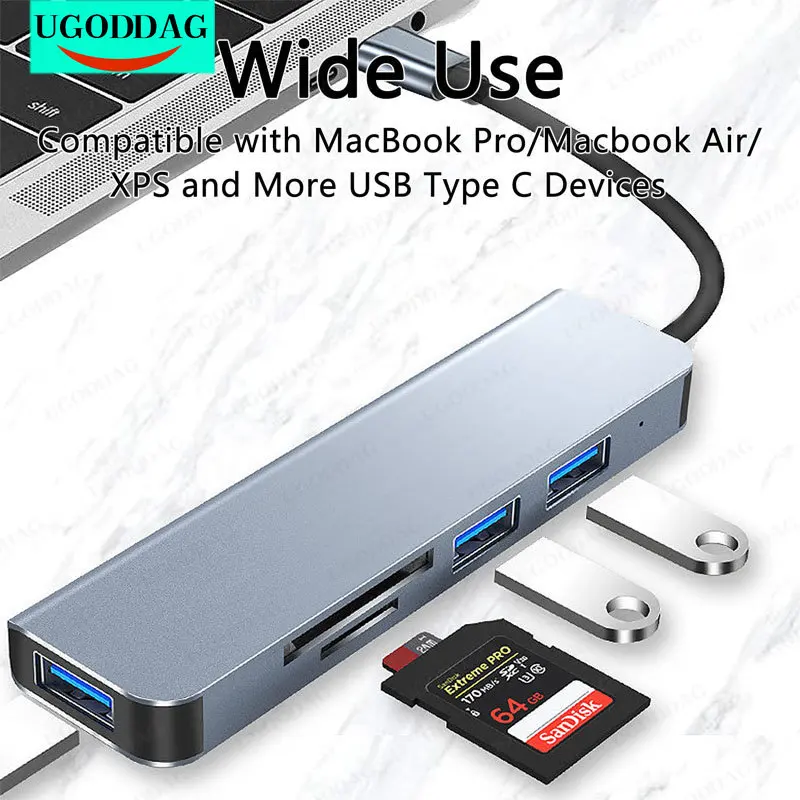 

USB-хаб с мультипортами и кардридером для SD-и TF-карт