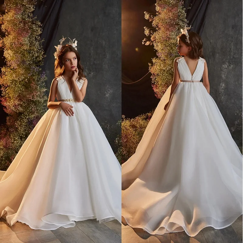 

Платье для девочки с V-образным вырезом, без рукавов