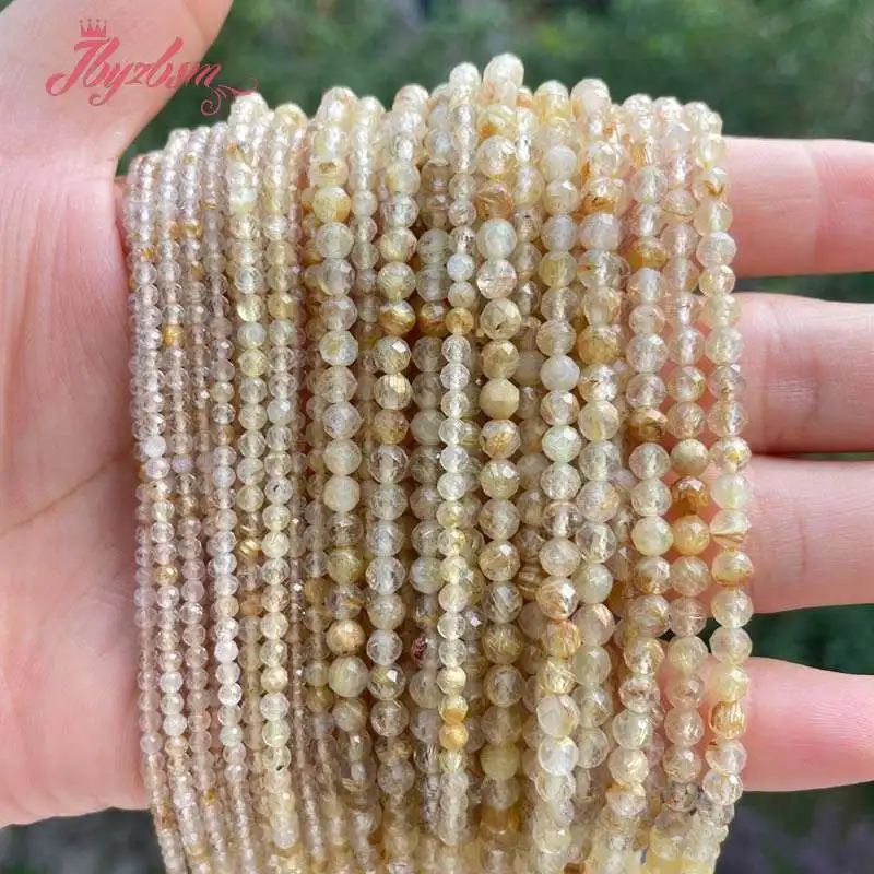 

Natural Glod Rutilated Faceted Round Spacer Loose Stone Beads For DIY Jewelry Making Necklace Strand 15" 2/3/4mm Free shipping