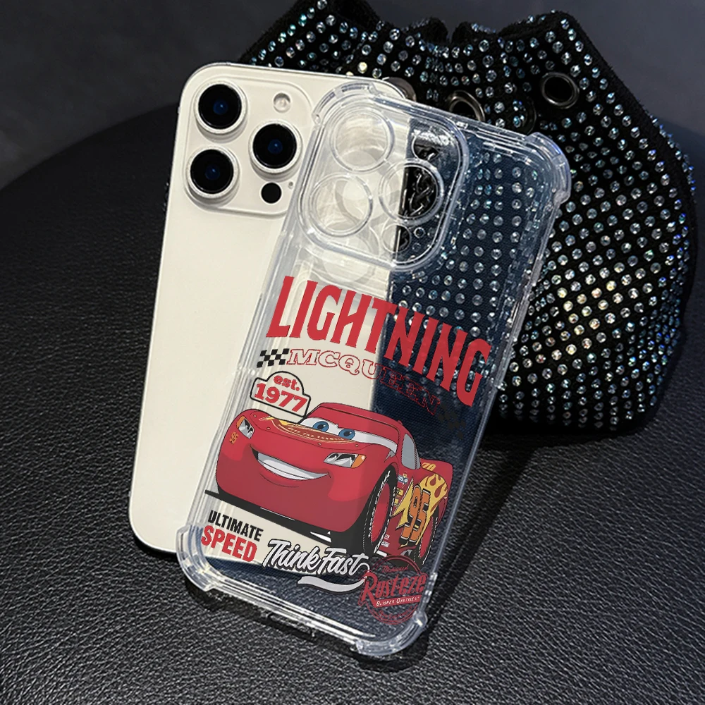 Прозрачный противоударный мягкий чехол для iPhone 17 Air 16 15 14 Plus 13 12 11 Pro Max X Xs XR 8 с мультяшными машинками МакКуин и Салли (art.: 3920d8d6ea7eb) - 3920d8d6ea7eb