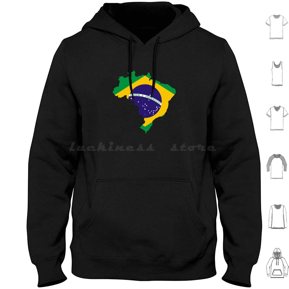 

Brazil Map Flag Hoodie cotton Long Sleeve Brazil Brasil Flag Map Country Countries National State Team Sport Sports South