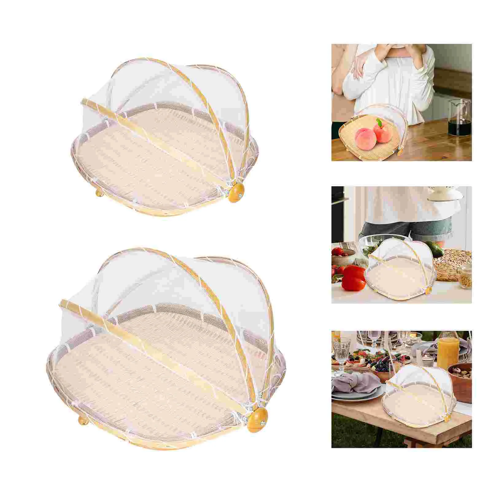 

2 Pcs Food Tent Food Basket Household Food Mesh Covers Bamboo Woven Container