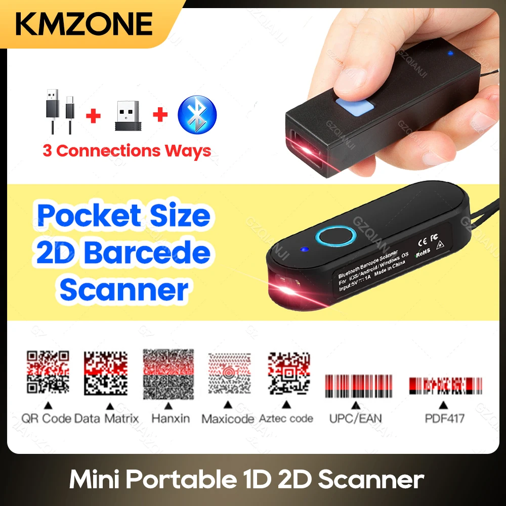 Портативный сканер штрих-кодов QRcode 1D 2D Bluetooth CCD экран чтения - Цена: 4013.6