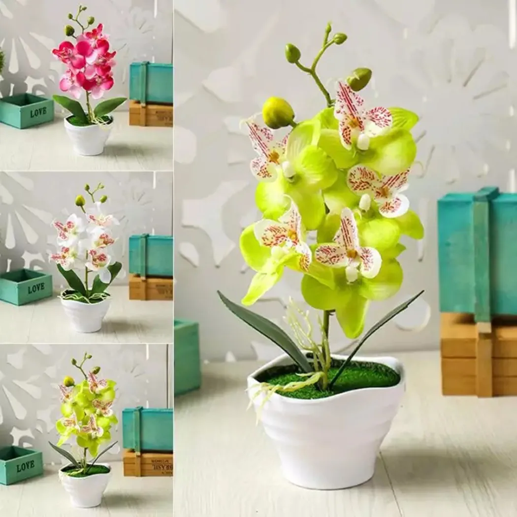 Artificial Simulation Bonsai Orchid Flower Plant Vase Desktop Decor Simulated Plants With Pot Home Furniture Wedding Decor