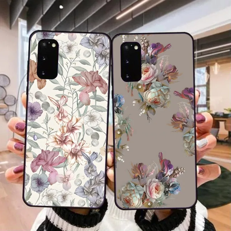 

Vintage Flowers Phone Case For Realme GT 2 9i 8i 7i Pro X50 X2 C35 C21 C20 C11 C3 Soft Black Phone Cover