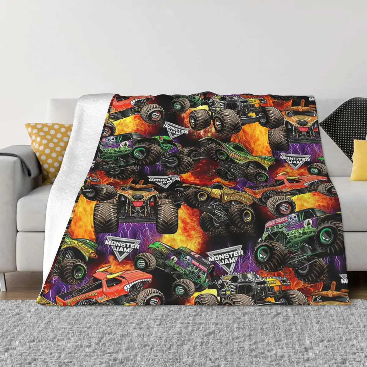 

Classic Monster Jam Pattern Blanket Flannel All Season Truck Portable Warm Throw Blankets for Bed Outdoor Bedspread