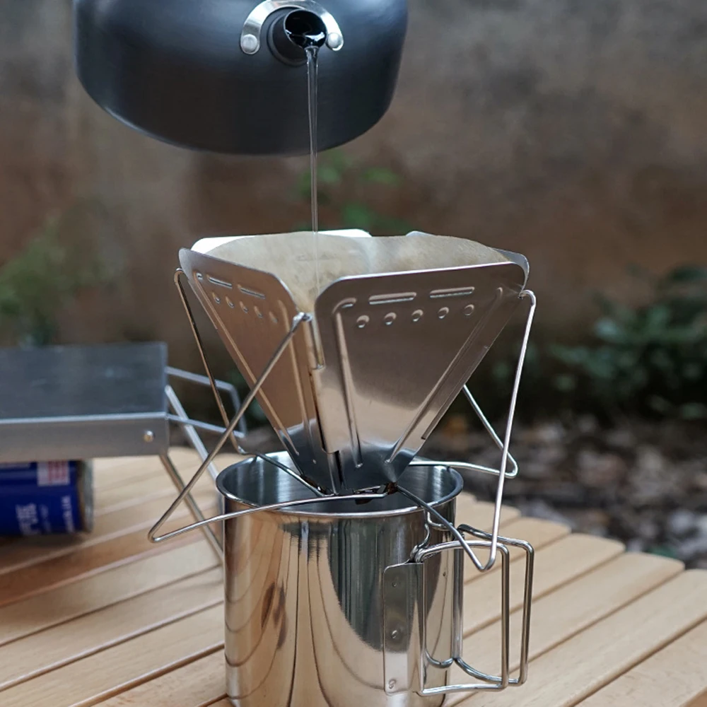 

Folding Coffee Drip Rack Funnel Coffee Filter Hand Punch Cone Stand Outdoor Camping Stainless Steel Holder Drink Cup Dripper
