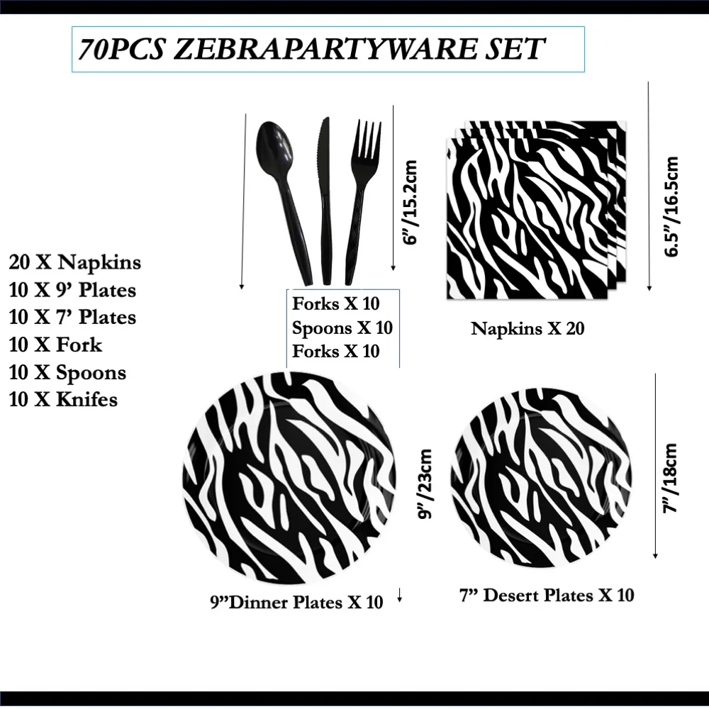 

Disposable Decoration Zebra Set 70pcs For Anniversary Wedding House Warming Bachelor Team Dinner Children Collage Event Parties