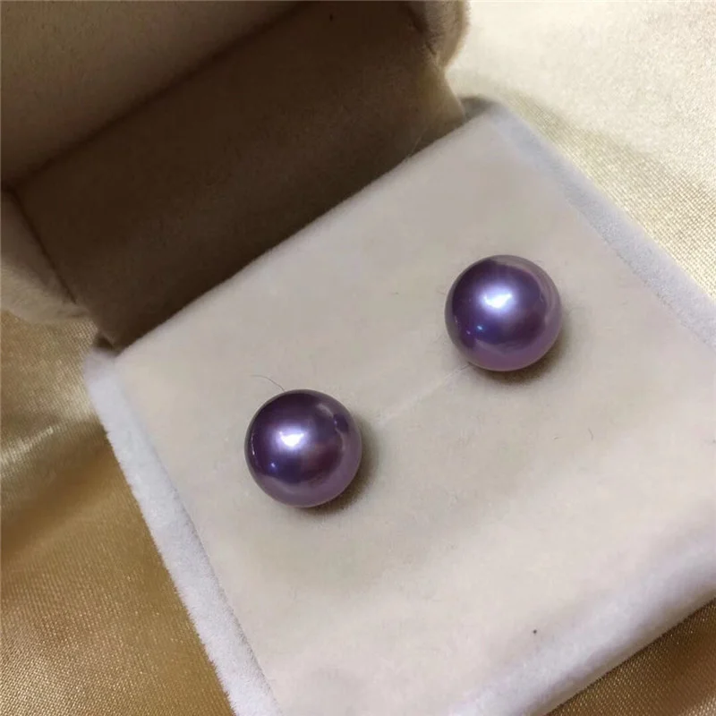 

Charming Pair Of 11-12mm Natural Sea Genuine Purple Lavender Round Good Luste For Women Loose Pearl