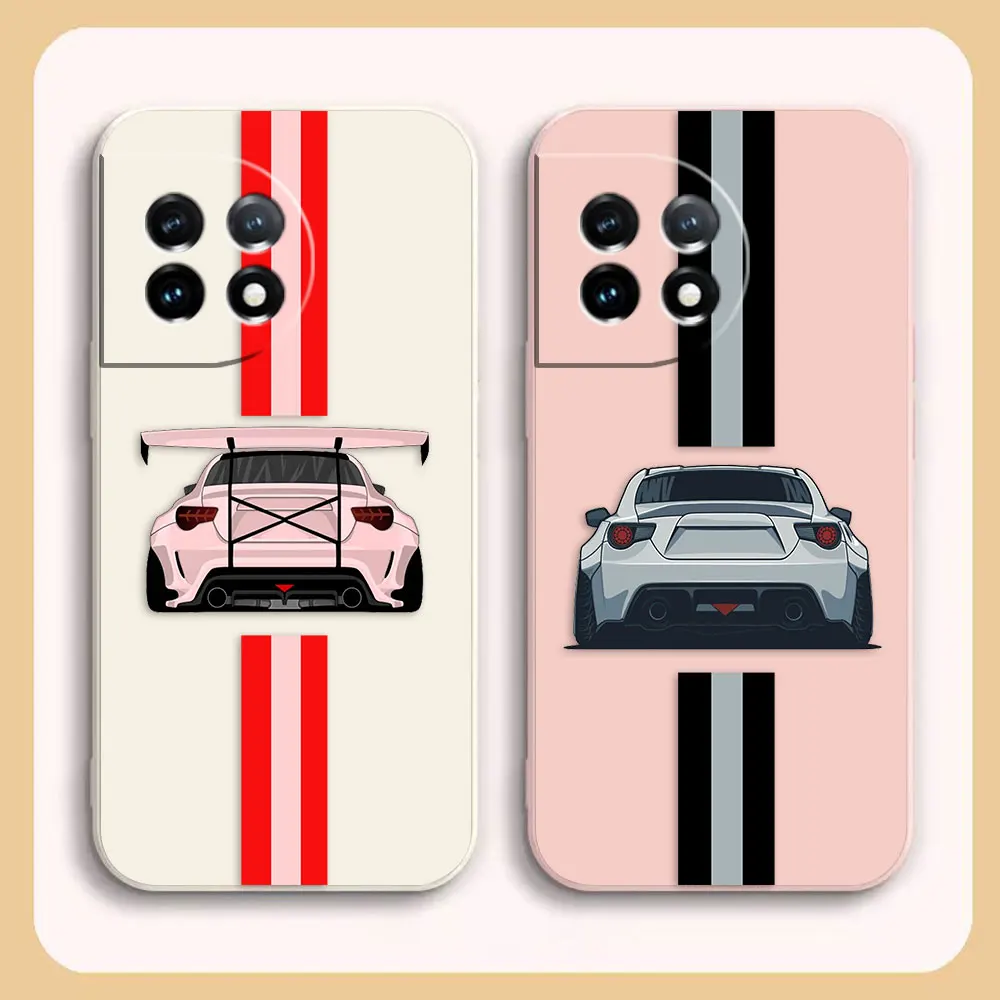 Phone Case For Oneplus 11 10 9 9R 9RT 8 8T 7 7T 5 5T 6 ACE 2V NORD Pro Liquid Case Funda Cqoue Shell Capa Pink Silver Sports Car
