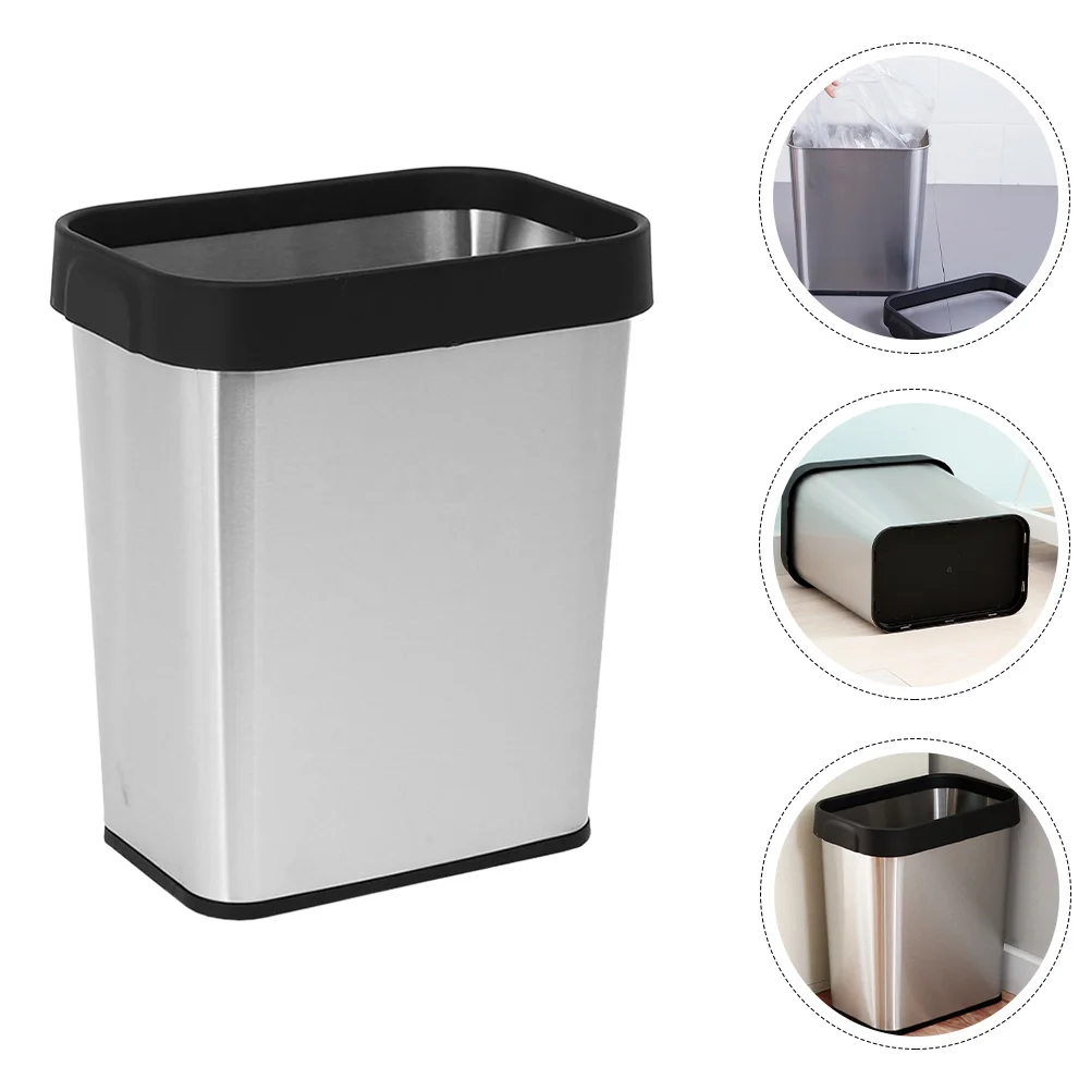 

Trash Can Stainless Steel Waste Bin Practical Wastebasket Household Garbage Bin