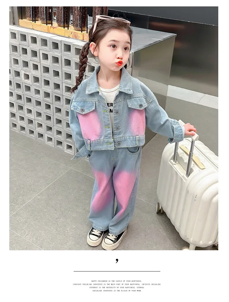 baby girl's garnitur dziewczęcy strój wiosenny 2024 новый стиль шикарная джинсовая мода комфортная