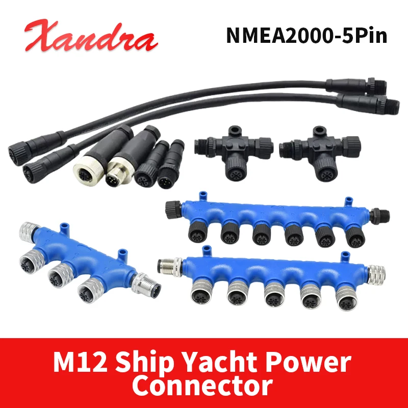 Фото Водонепроницаемый Т-образный разъем M12 5-контактный, конвертер NMEA2000, IP67, 3/6 портов, автомобильные аксессуары, 250В, 3-позиционный, для судов и яхт, силовой разъем, клемма №2