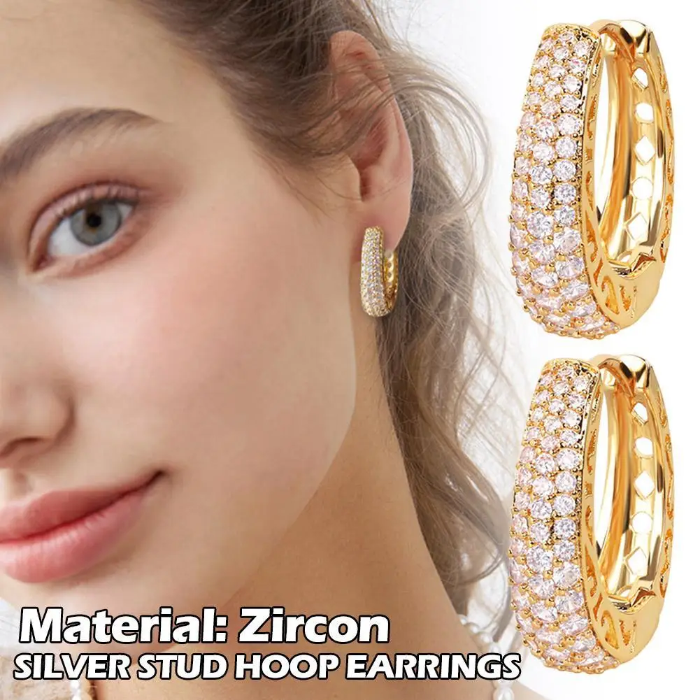 

1Pair Fashion French Hoop Earrings For Women Inlay Shine Exquisite Zircon Luxury Temperament Elegant Ladies Earring Jewelry Gift