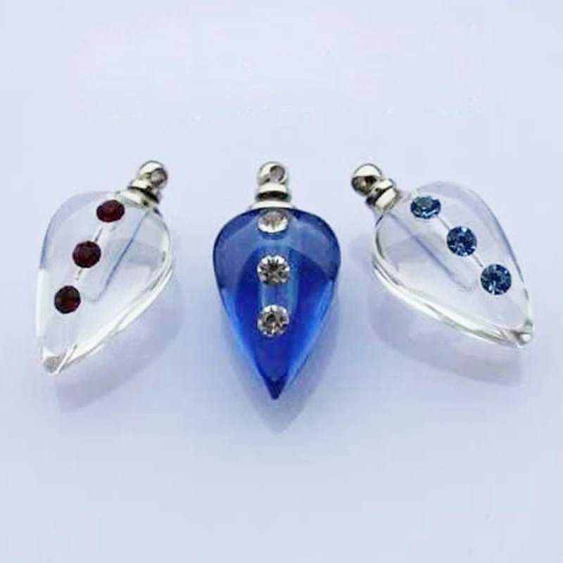 

100pcs Perfect. Exquisite mixed color Crystal Perfume cone vial pendant glass bottle with zircon