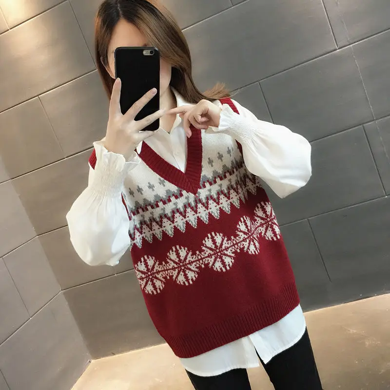 

Fashion Korean Style Woman Sweaters Knitted Vest Female Sweater 2022 Autumn Winter Sleeveless Knitwear Pullover Sweaters E1