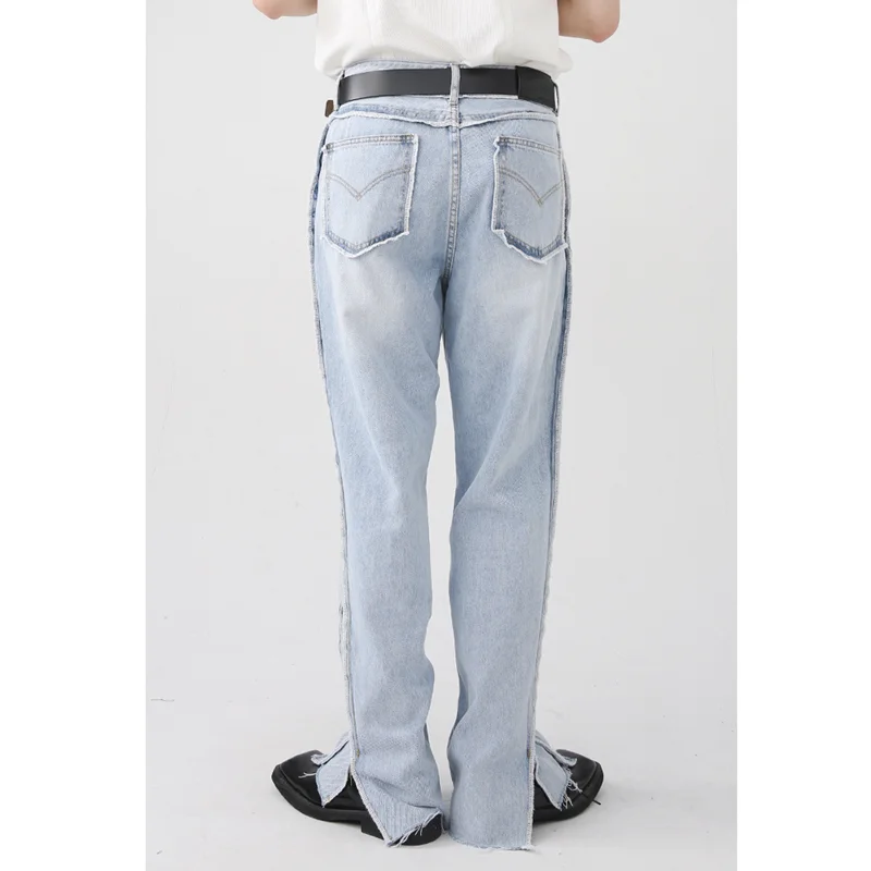 Men Clothing New Pattern Recreational Vintage Broad Leg Jeans Straight Cylinder Loose Sense of Design Burr Pants Autumn Female