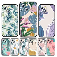 vintage flower leaves for apple iphone 13 12 11 pro max mini xs max x xr 6 7 8 plus 5s se2020 soft tpu black phone case cover