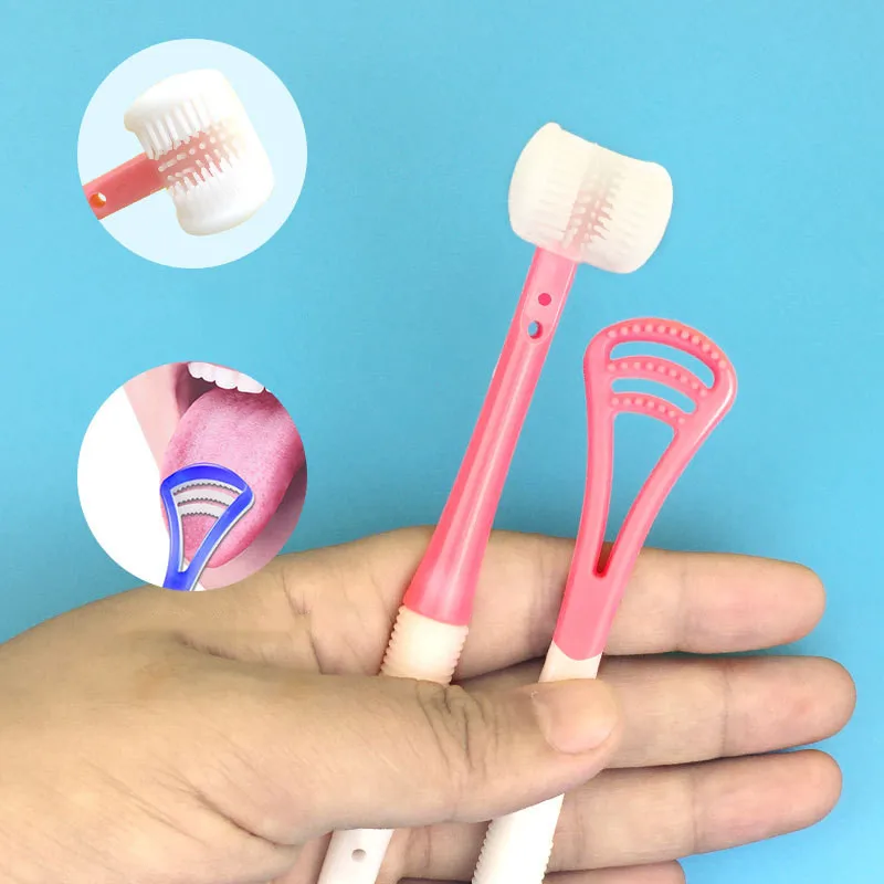 

1pc Three-sided Toothbrush of Baby Children's Teethbrushes Soft Bristles Handle Scrape Tongue Coating Infant Brush Silicone