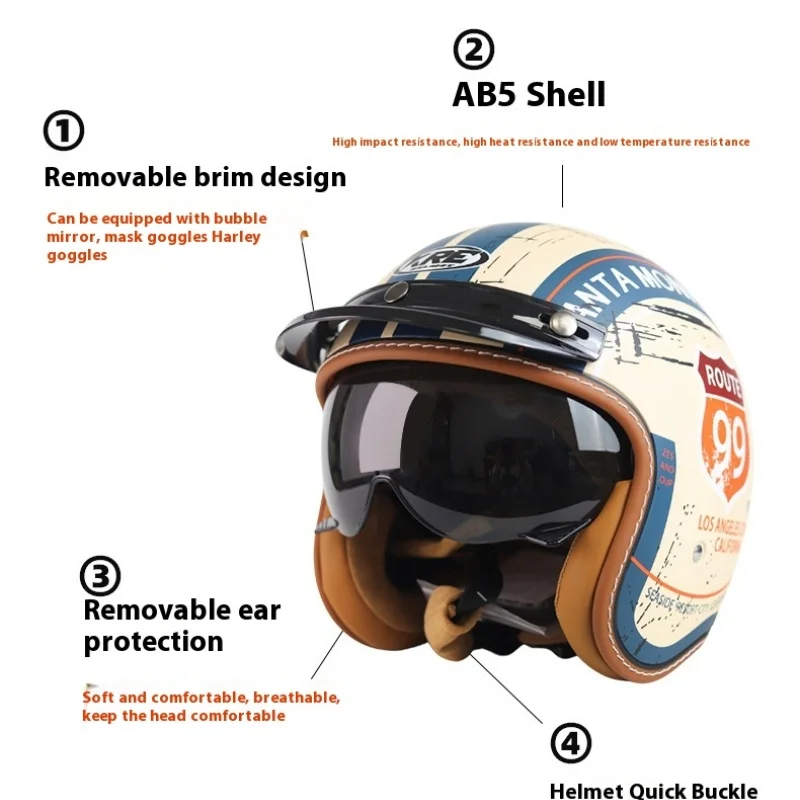 Винтажный мотоциклетный шлем Harley Летний для поездок на открытом воздухе