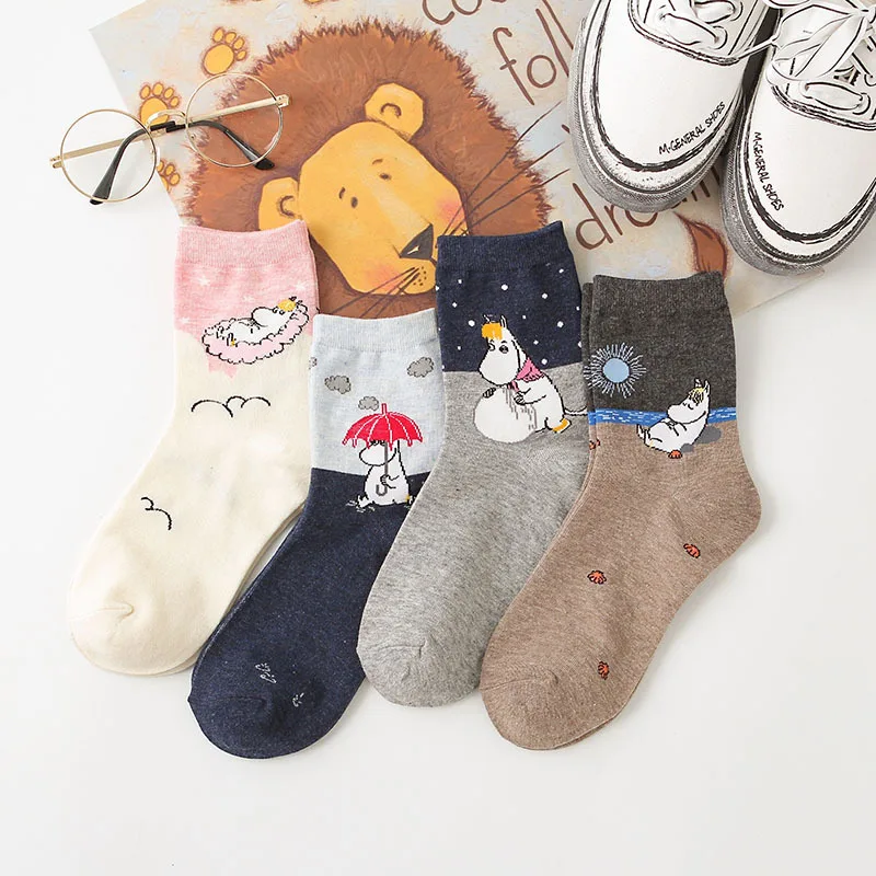 

Cartoon Hippo Women Socks Kawaii Cotton Sock Woman Long Design Lady Sock Spring Autumn Casual Soft Comfortable Girls Cute Socks