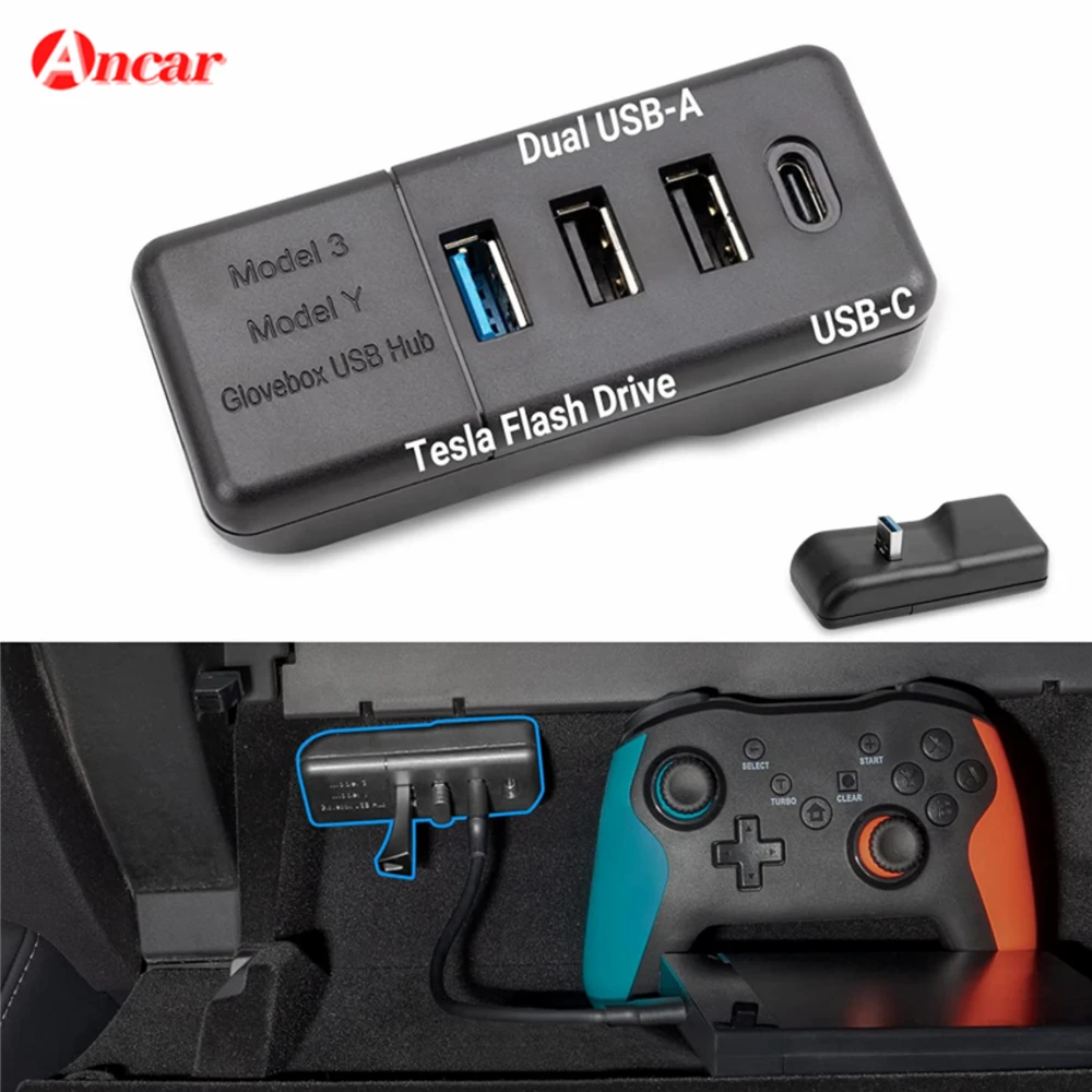 

Glove Box Usb Hub For Tesla Model 3 Model Y 2021-2022 Glove Box Usb Expansion Hub Port Co-pilot Sentinel Mode 4-in-1 Usb Hub