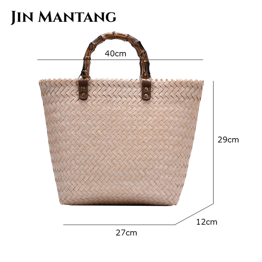Women Casual Handbag Handmade Woven Beach Straw Rattan Top Handle Bags Shoulder Bag Female Bohemia Travel Shopping Tote Bag