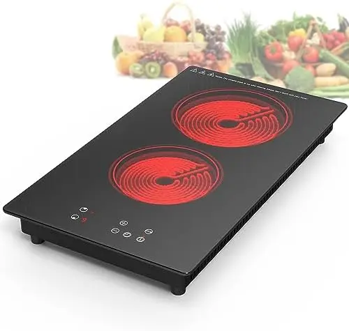 

Induction Cooktop, 110V Cooktop 2300W Stove Top with 2 Burner Independent Control, Ultrathin Body, 9 Temperature, Multiple Pow