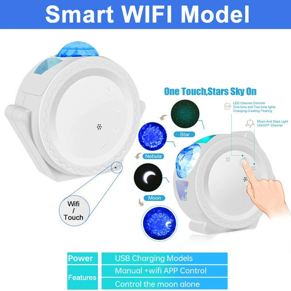 

Smart life wifi APP starry sky projector galaxy projector stars moon ocean voice music control LED night light lamp for kid gift