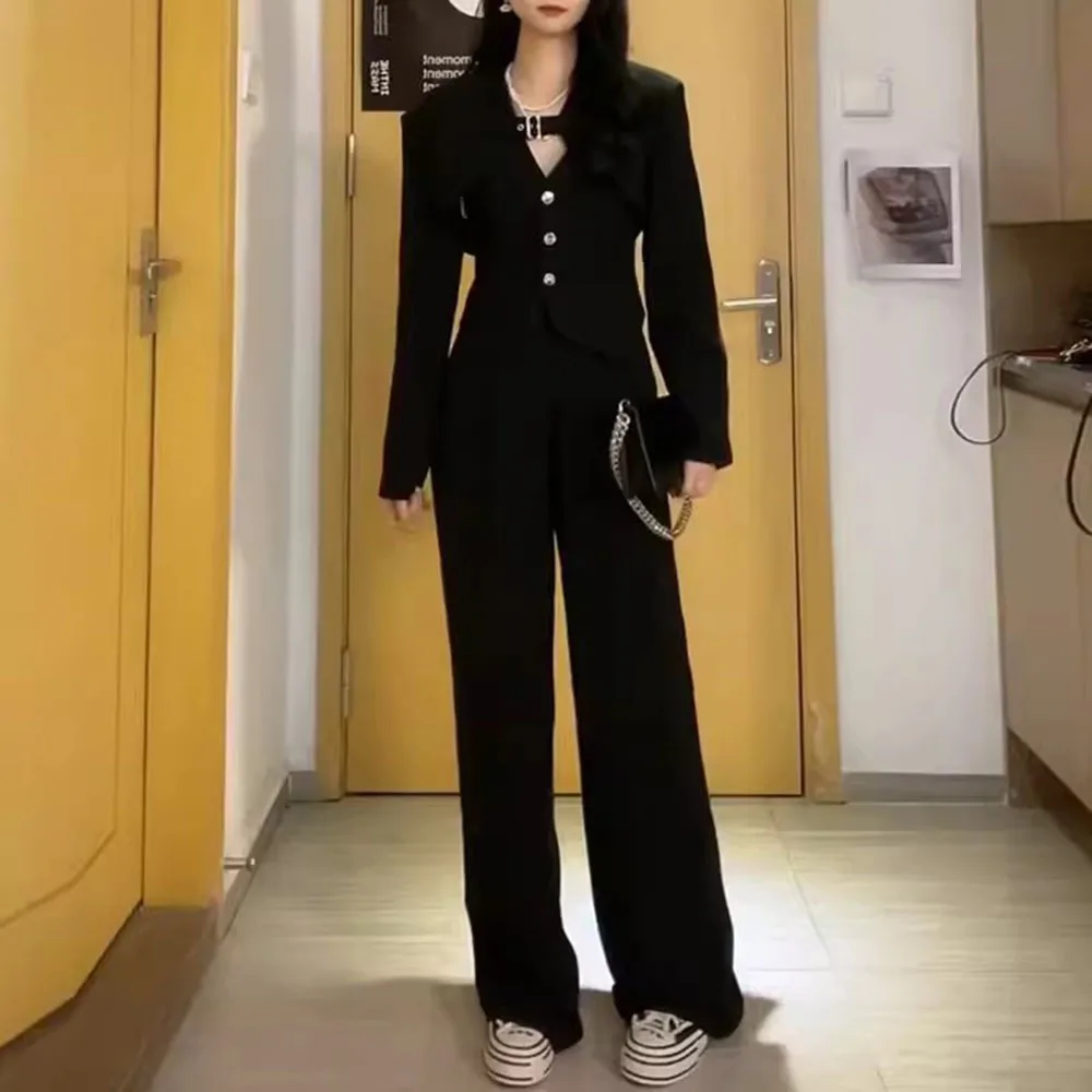 Женский офисный костюм из трех предметов повседневные брюки и жакет с длинным