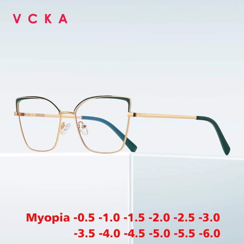 Женские очки для близорукости VCKA Модные металлические кошачий глаз с защитой от