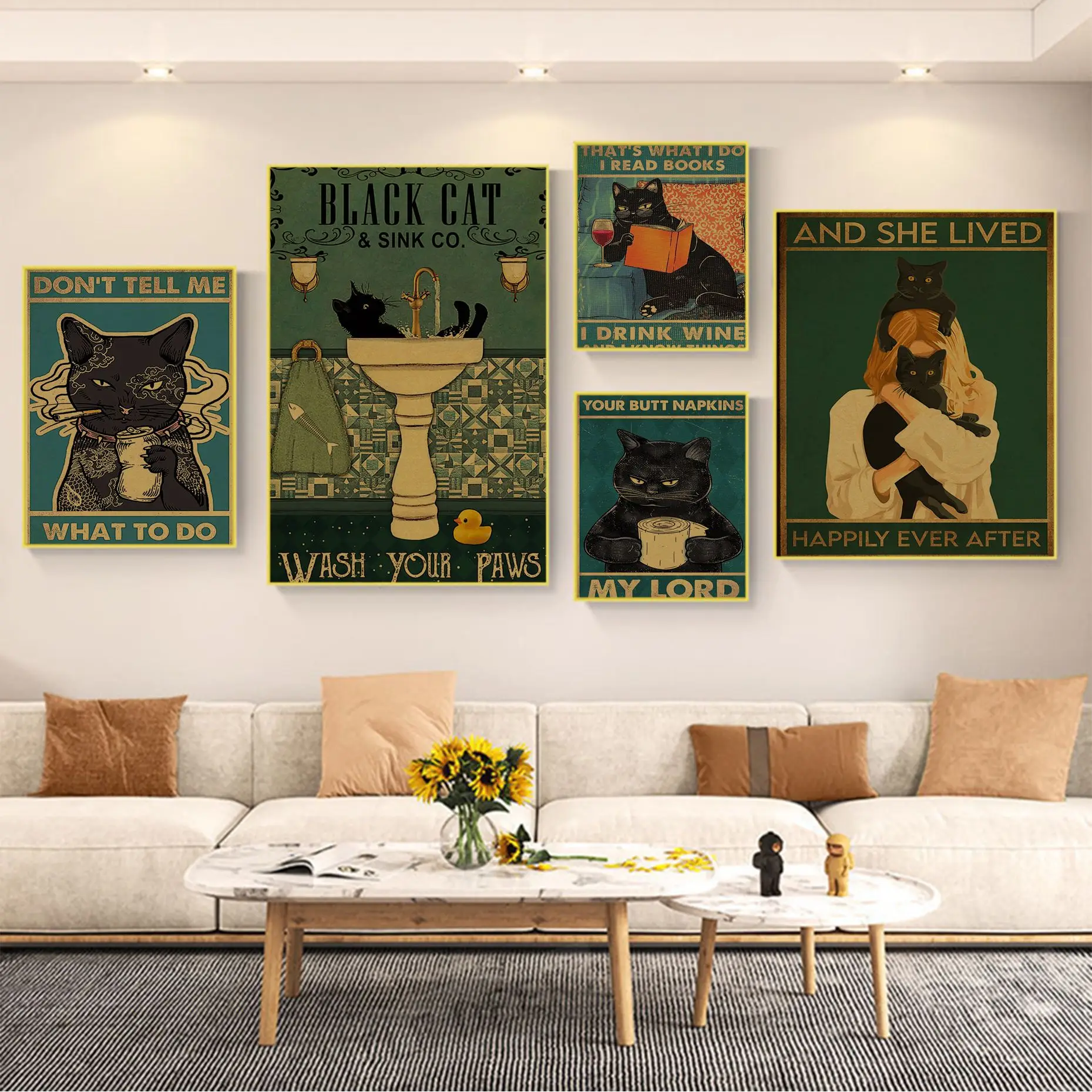 

Funny Cat Daily Life Art Poster Wall Art Retro Posters for Home Stickers Wall Painting