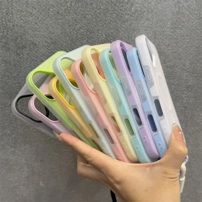 Матовый чехол Magsafe контрастного цвета Jelly Candy Color для iPhone 16 15 14 13 12 11 Pro Max Plus мягкий