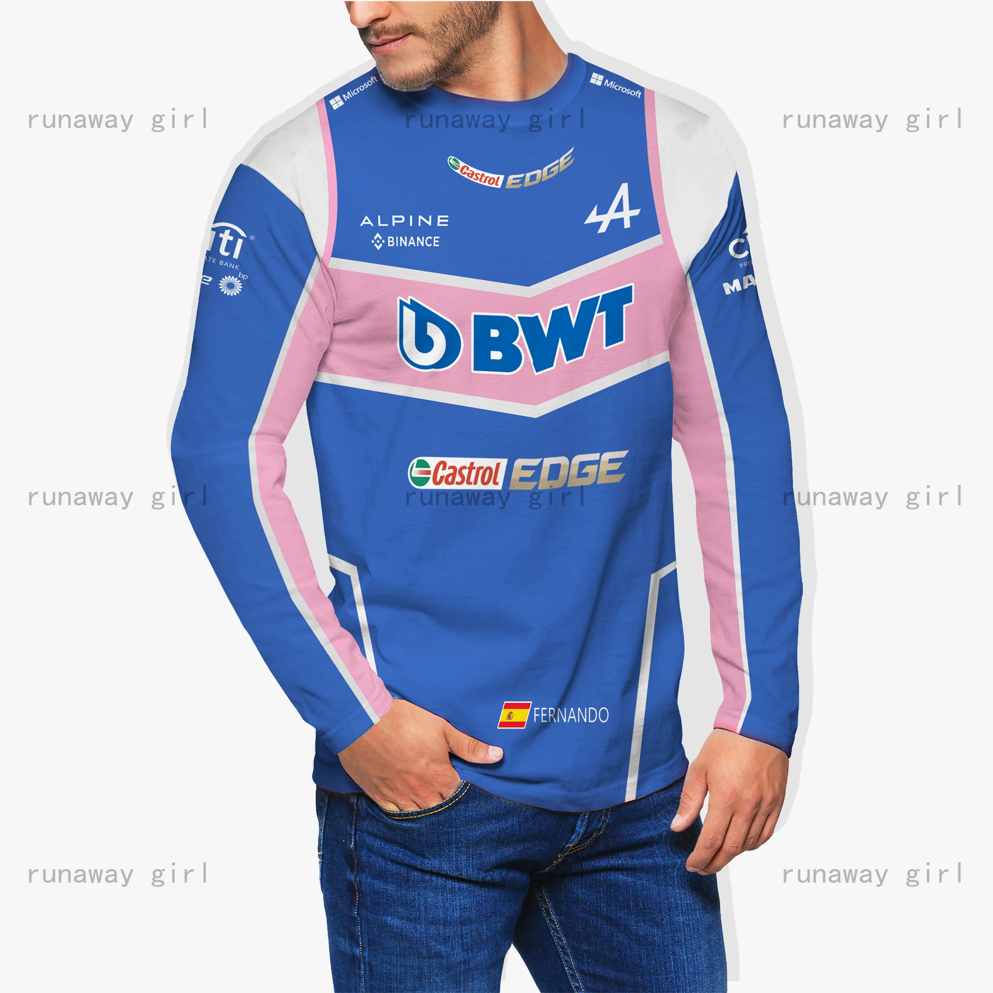 

2022 Spring Autumn Crew Neck Casual Long Sleeve Men's T-Shirt Alpine F1 Racing Fan Top Outdoor Extreme Sports Oversized T-Shirt
