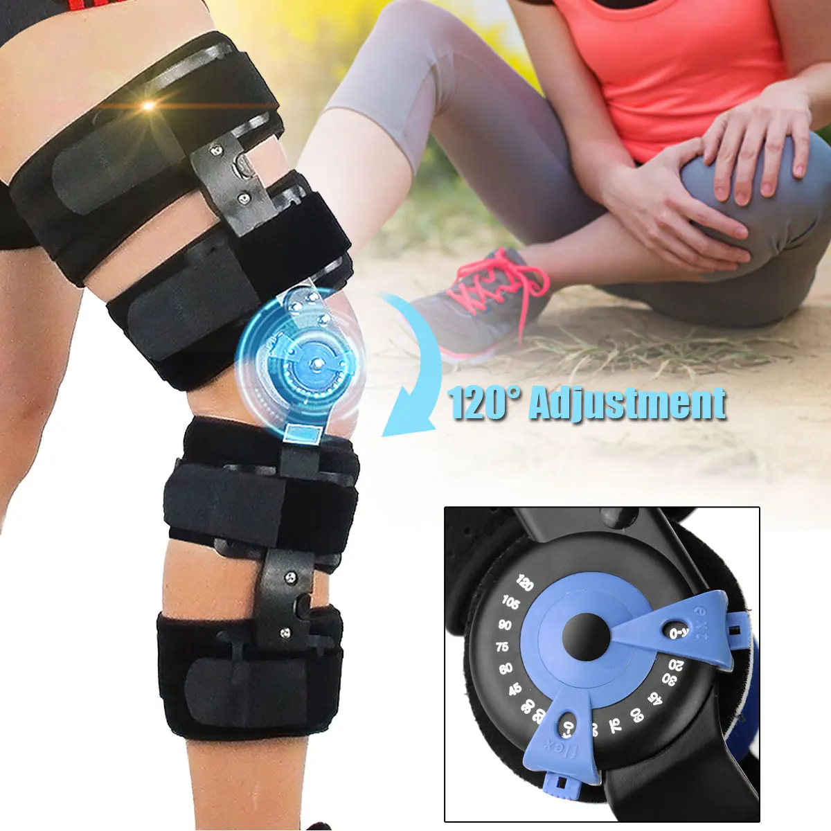 

Orthopedic Sport Knee Brace Adjustable 0-120 Degree Hinged Leg Band Knee Braces Protector Bone Orthosis Ligament Care