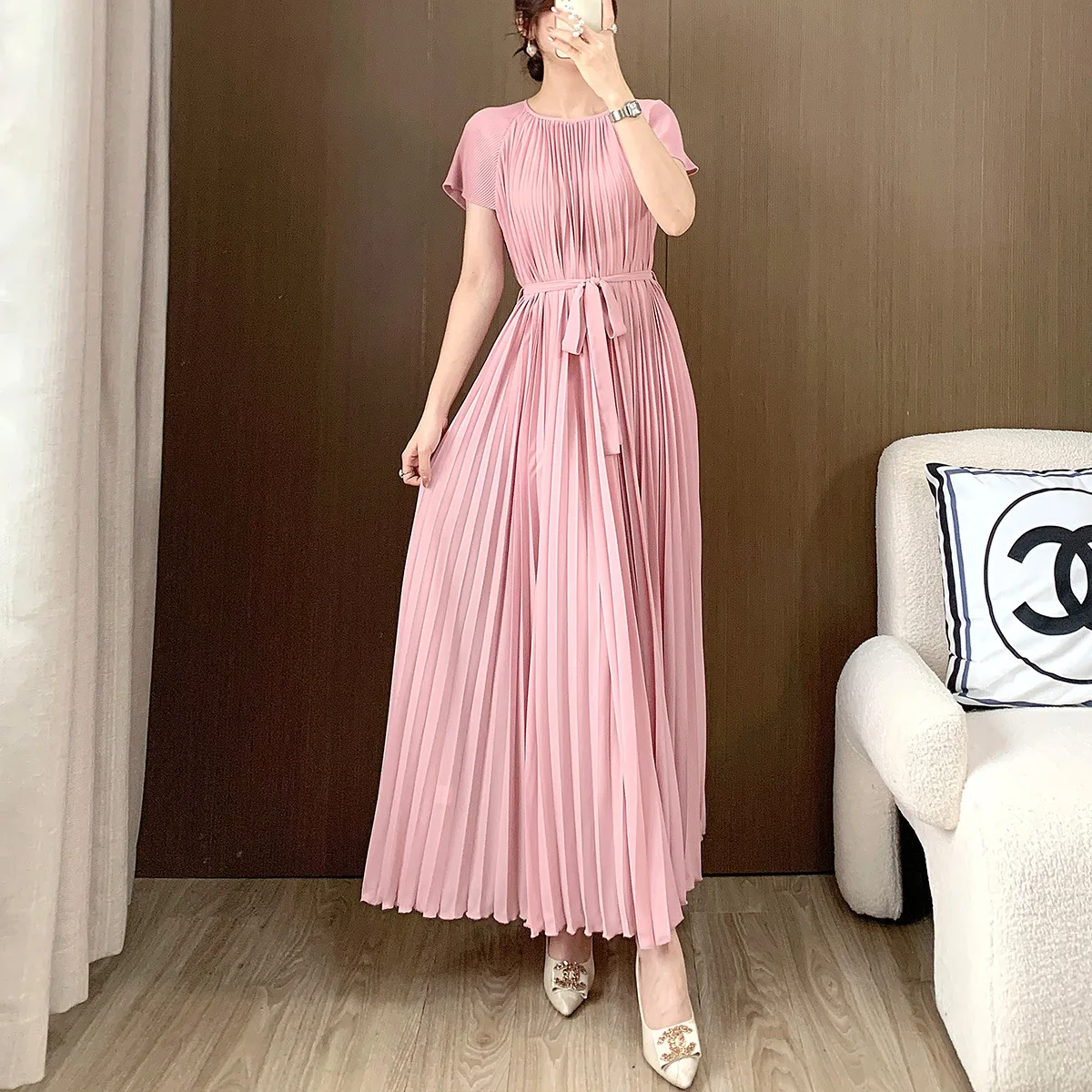 

Женское длинное плиссированное платье миаке, оригинальное дизайнерское элегантное Плиссированное Платье на шнуровке для пожилых людей