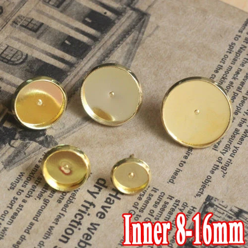 

WHOLESALE 50pcs GOLD Plated Metal Based Earring Stud with inner 8-14mm Cameo Setting Blank base Tray for DIY Jewelry Making