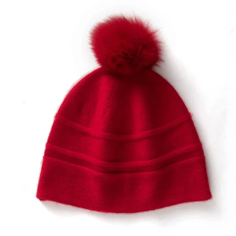 Зимняя теплая кашемировая шапка MERRILAMB для женщин, вязаная шапка с помпоном, осенняя уличная одежда, головной убор, красные женские облегающие шапки, головные уборы