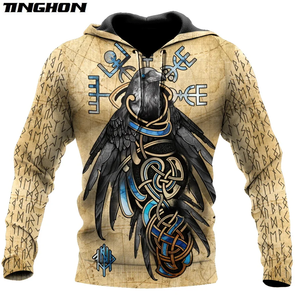 

TINGHON Viking Raven Tattoo 3D Printed Mens Hoodies & Sweatshirt Autumn Unisex Zipper Hoodie Casual Sportswear XY236
