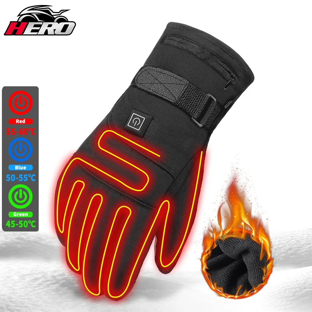 

Мотоциклетные Перчатки Guantes, водонепроницаемые с подогревом, сенсорный экран, питание от Usb, на батарейках, для гонок, зимние черные