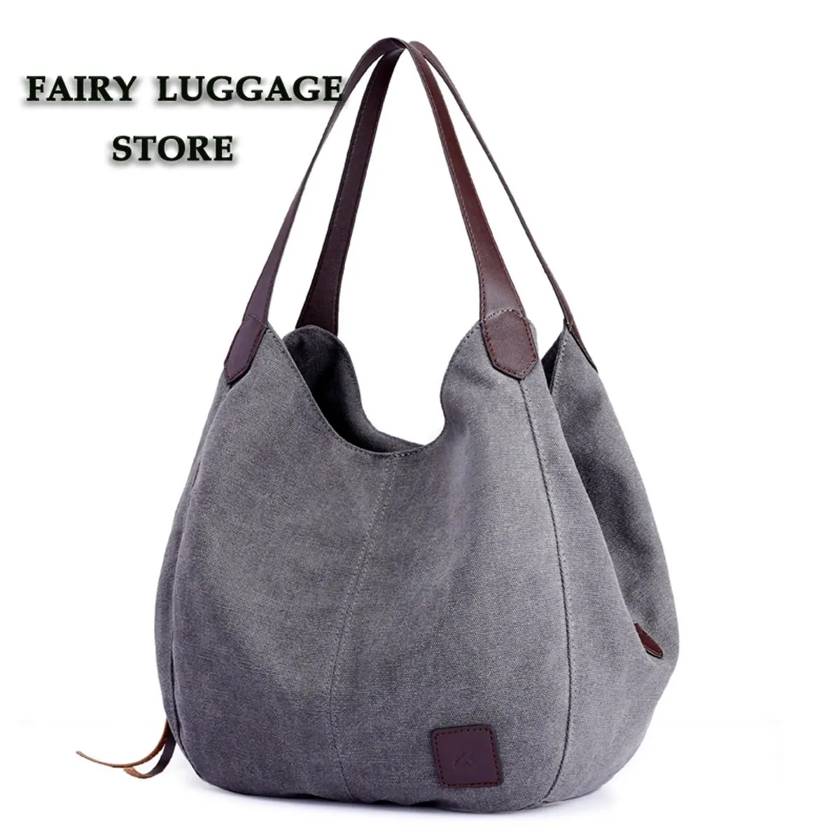 Women's Multi-pocket Shoulder Bag Fashion Cotton Canvas Handbag Tote Purse