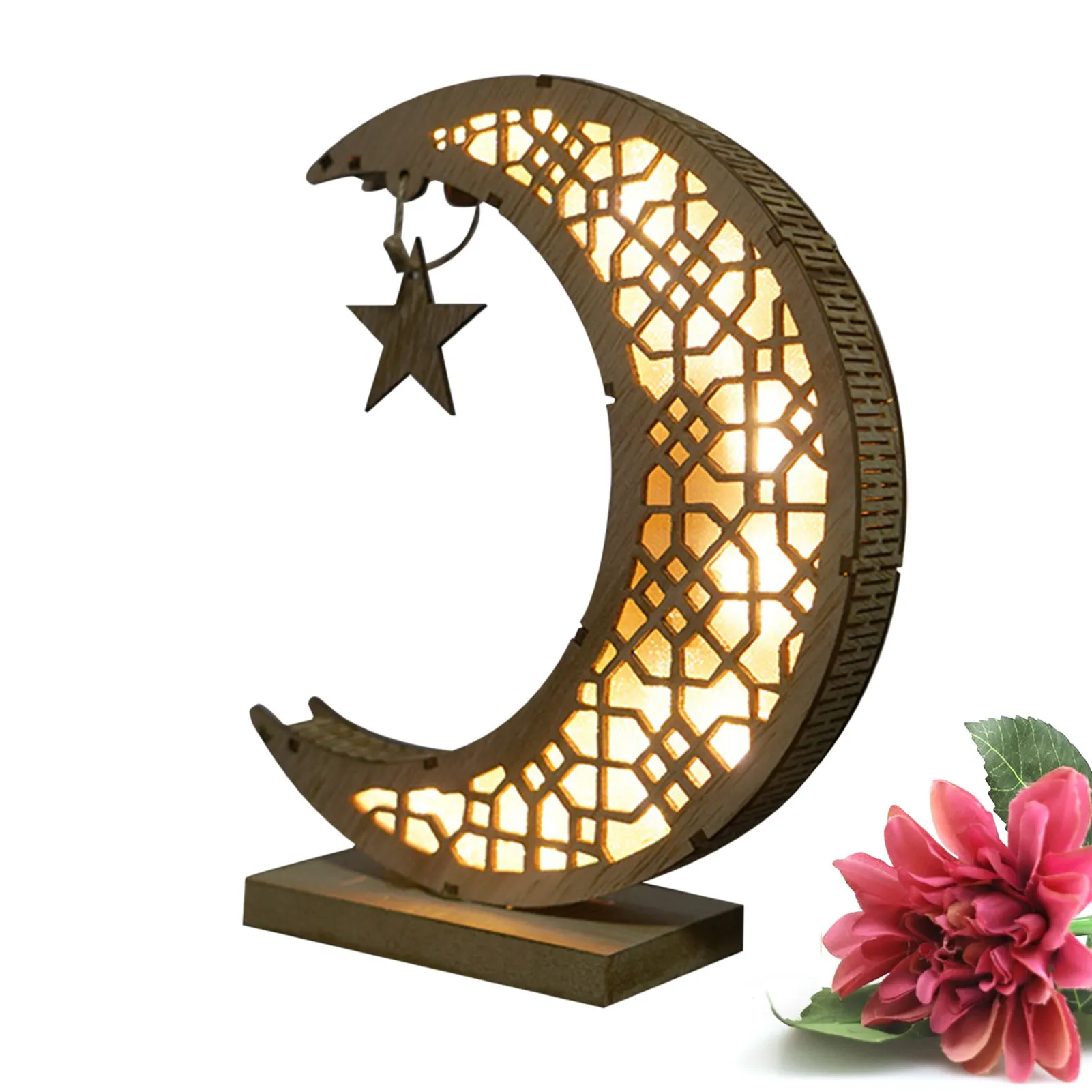 

Eid Mubarak Tabletop LED Ramadan Kareem Desktop LED Light Crescent Shape Muslim Islamic Glowing Home Ornament For Party Supplies