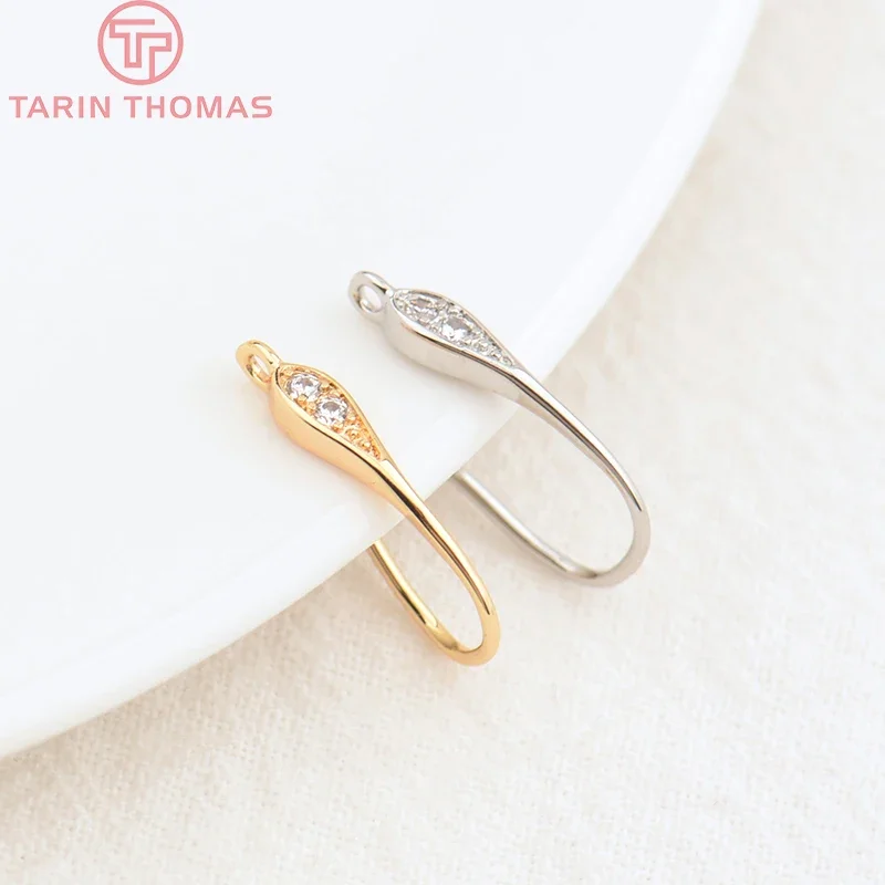 (2500) 6 шт. высота 16 мм 24-каратное золото латунь с цирконом серьги крючки высокое