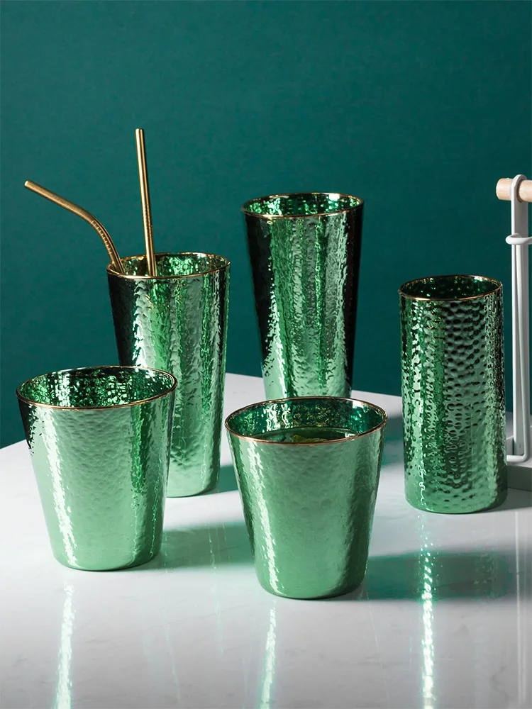 Креативная изумрудно-зеленая Чеканная стеклянная чашка с золотой отделкой чашки